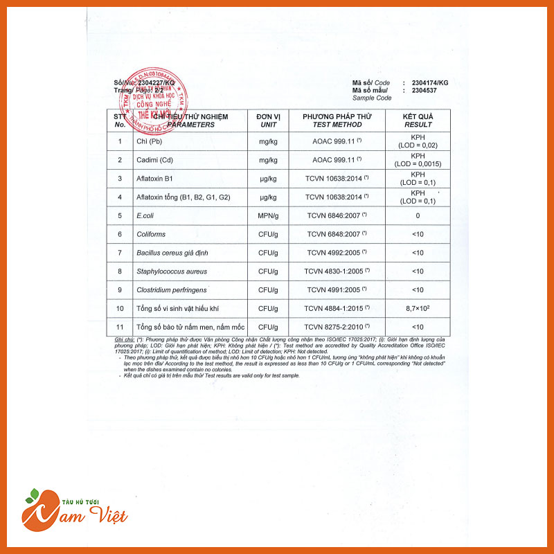 Kết quả thử nghiệm tàu hũ tươi lá dứa 2